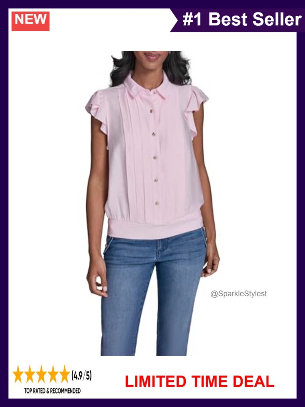 Women's Spring Essential Blouse with Ruffle Detail Button-Down Shirt
